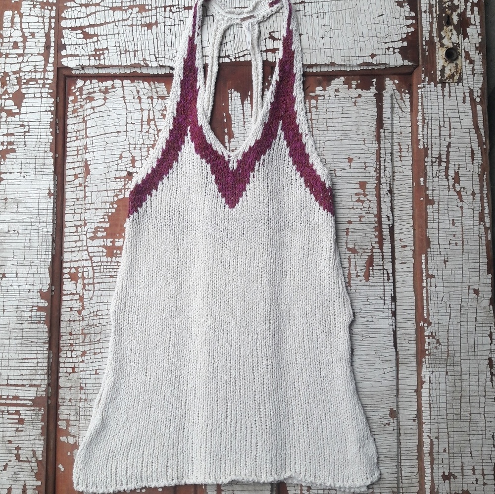 Free People knit racer back tank white and pink xs - Picture 4 of 8